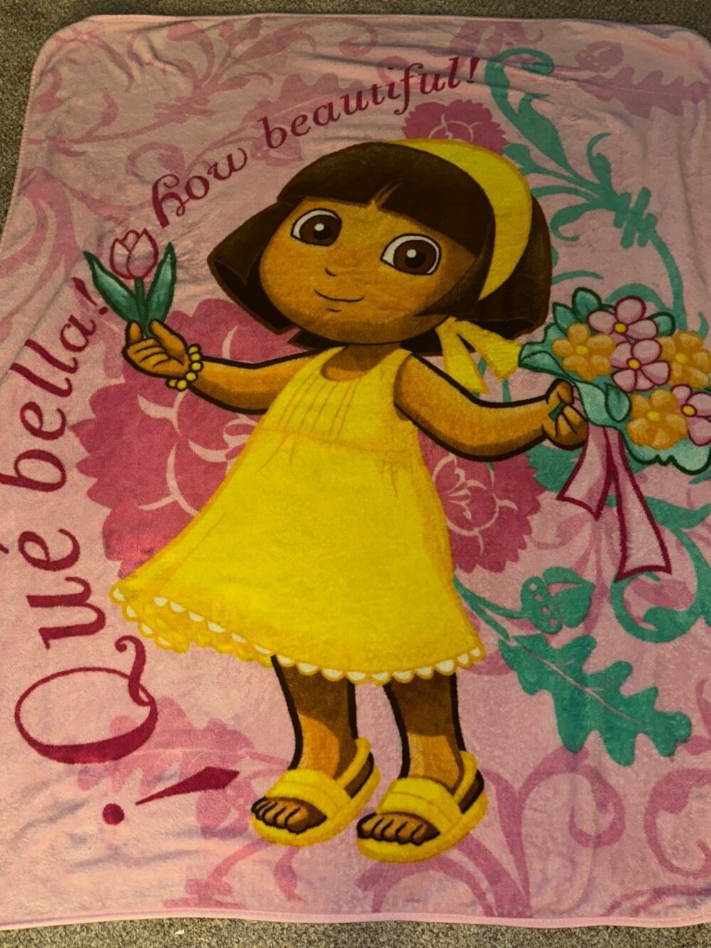 Vintage Dora the Explorer Toddler Blanket 50” X 58” Y2K Que Bella How Beautiful